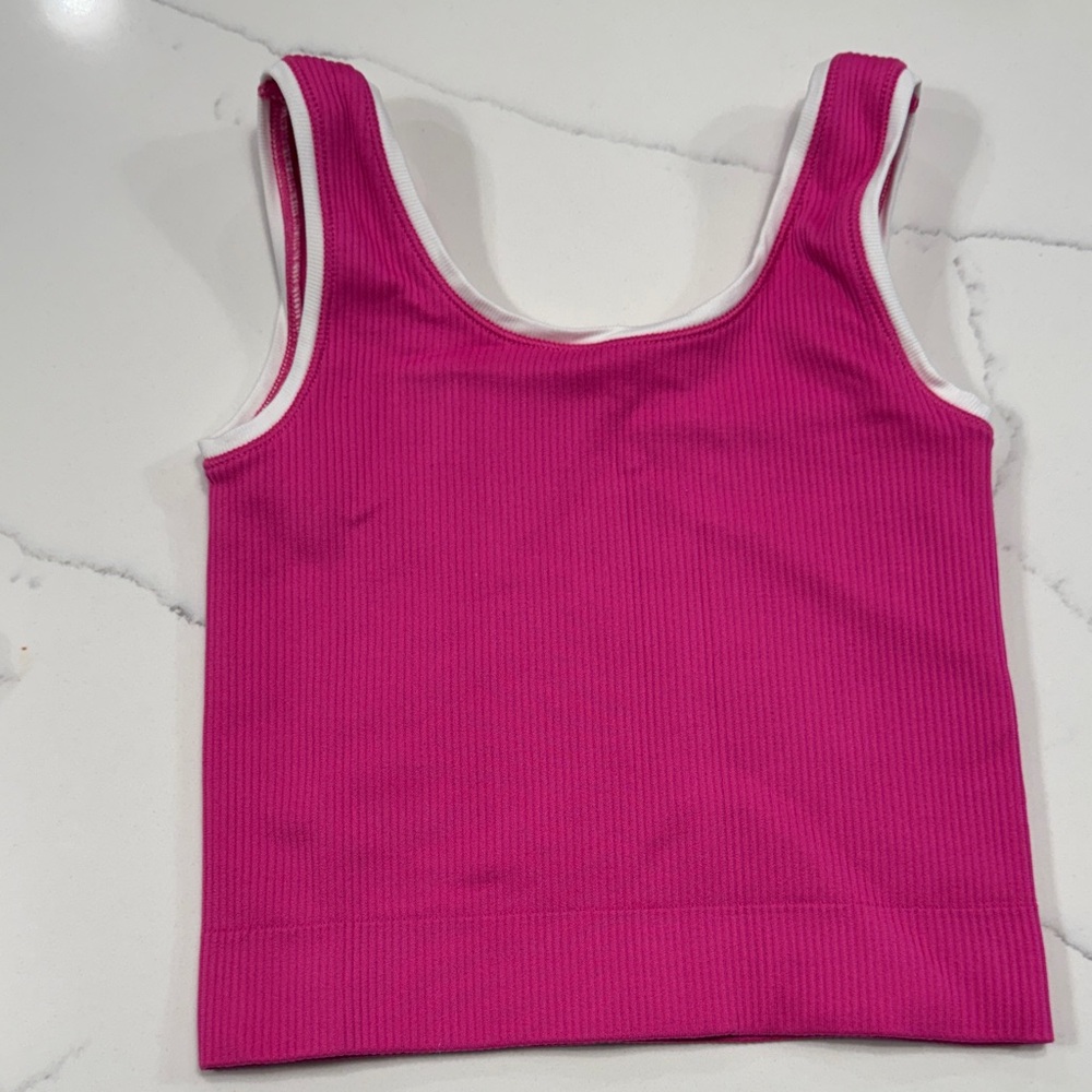 Pink Ribbed Crop Tank Top